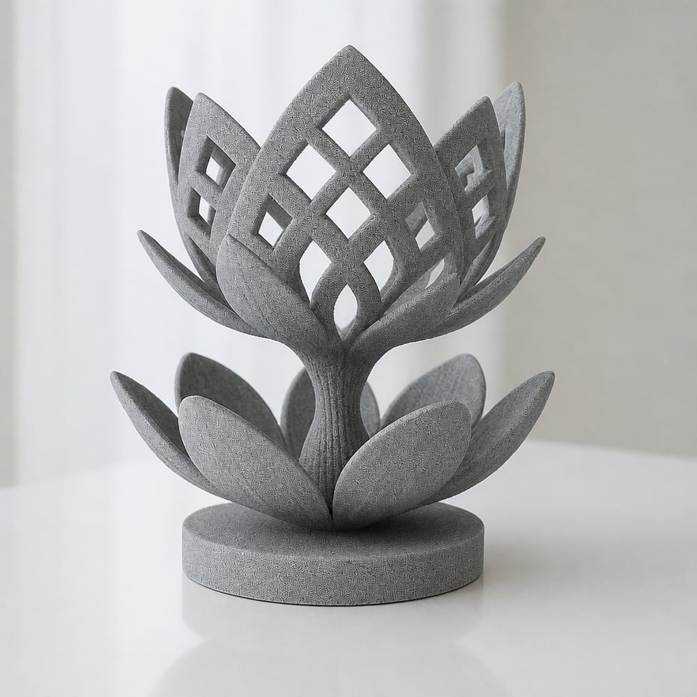 3d Baskı Lotus Çiçeği Mumluk - Dekoratif Tealight Mumluk-gri Çok Renkli