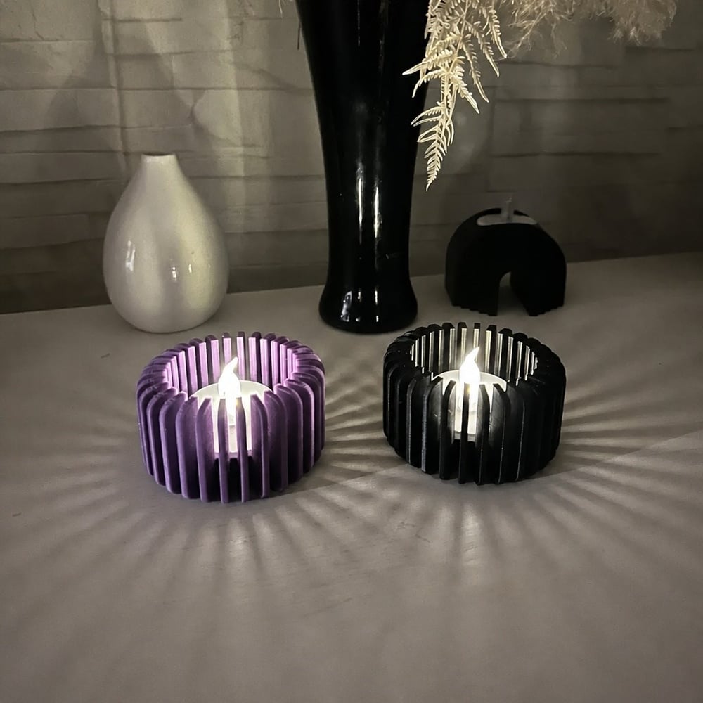 3d Baskı Modern Çizgili Mumluk - Tealight Mumluk 1 Adet -mor Çok Renkli