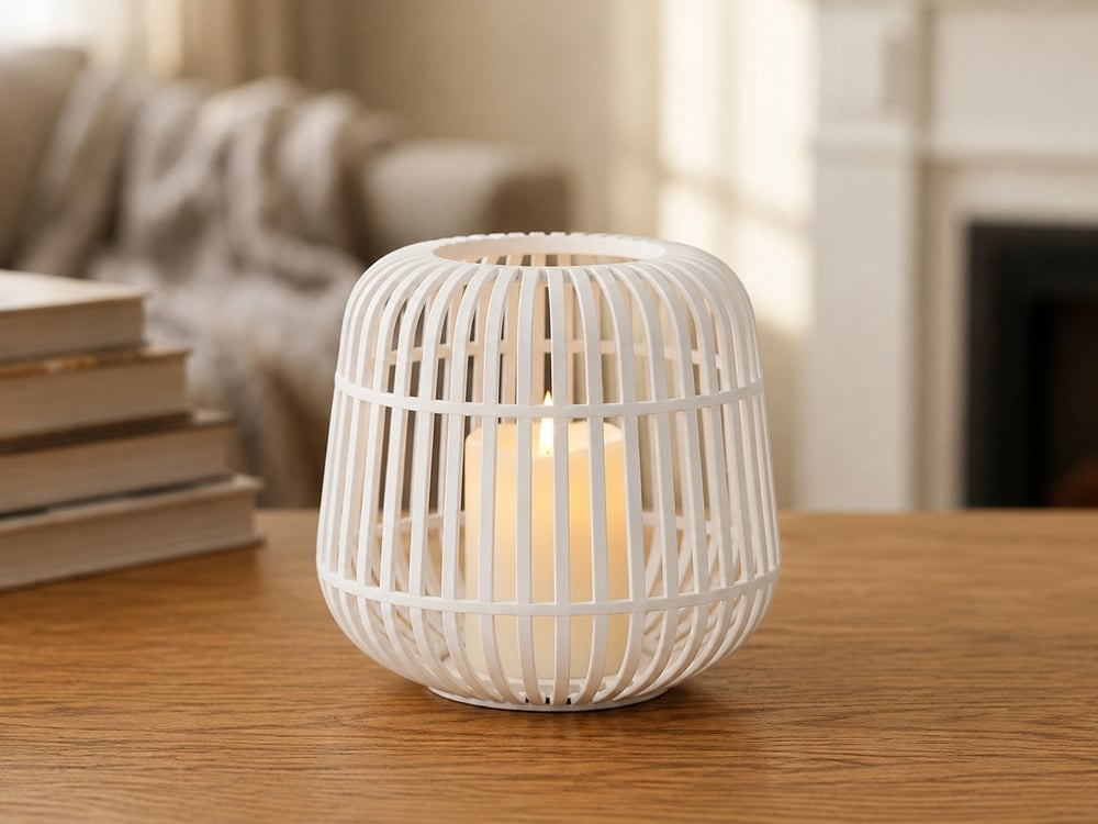 3d Baskı Modern Kafes Tasarımlı Dekoratif Mumluk - Tealight Mumluk, Masaüstü Ev Ve Ofis Dekoru-beyaz Çok Renkli
