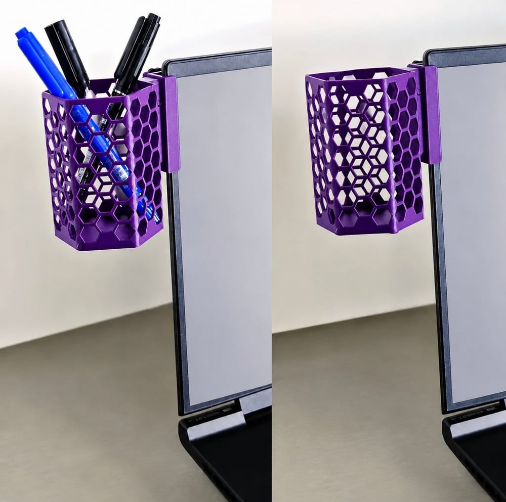 3d Baskı Monitor Kalemlik - Petek Desenli Laptop Kenar Altıgen Kalemlik-mor Çok Renkli