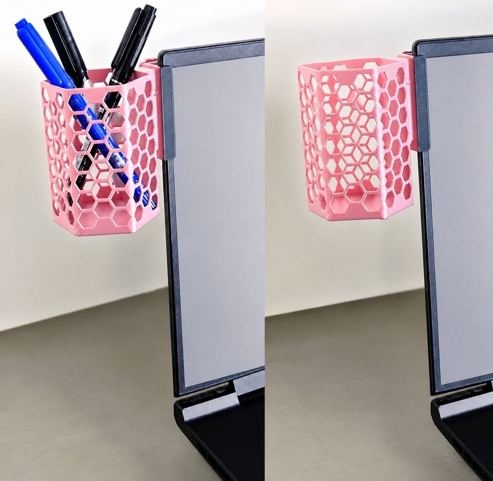3d Baskı Monitor Kalemlik - Petek Desenli Laptop Kenar Altıgen Kalemlik-pembe Çok Renkli