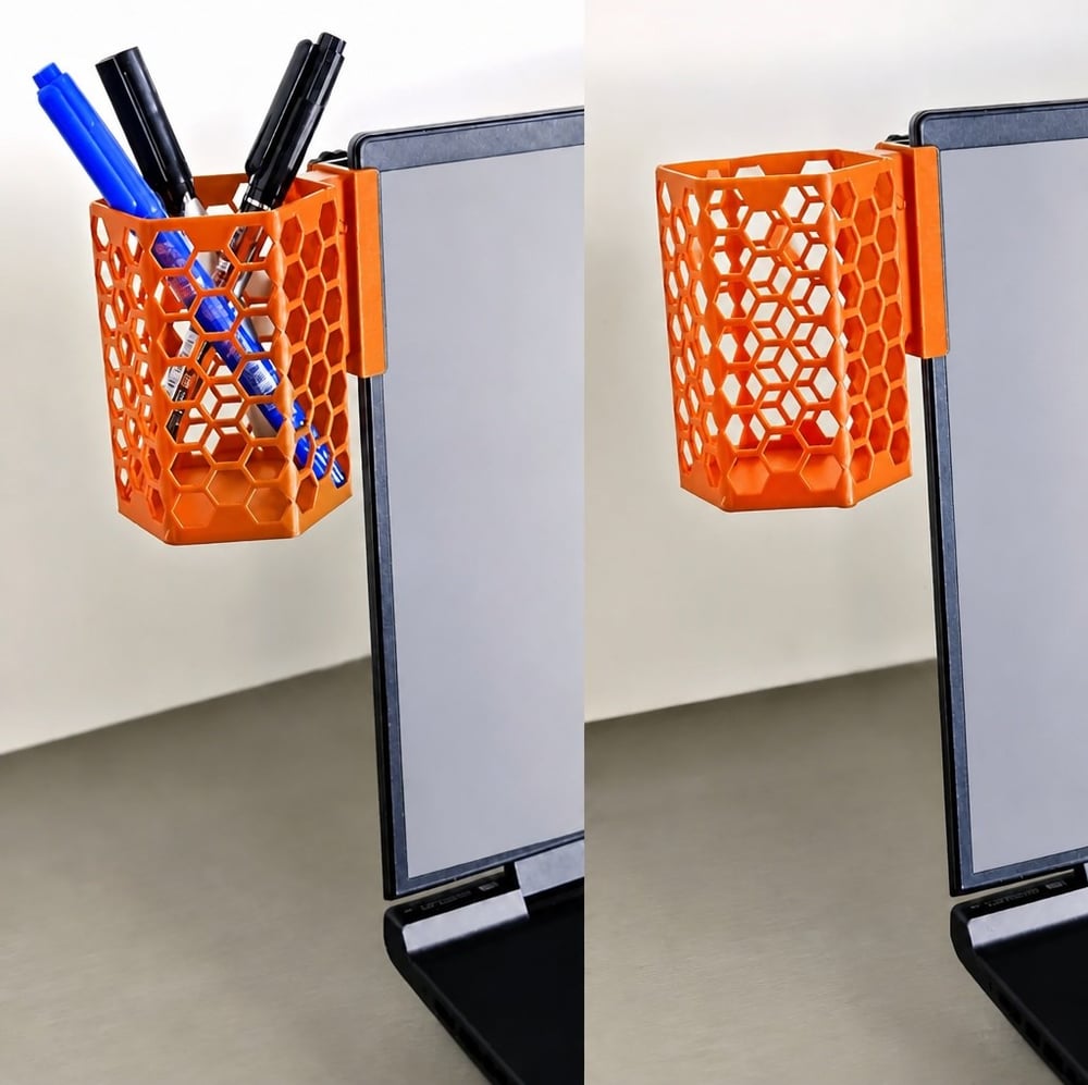 3d Baskı Monitor Kalemlik - Petek Desenli Laptop Kenar Altıgen Kalemlik-turuncu Çok Renkli