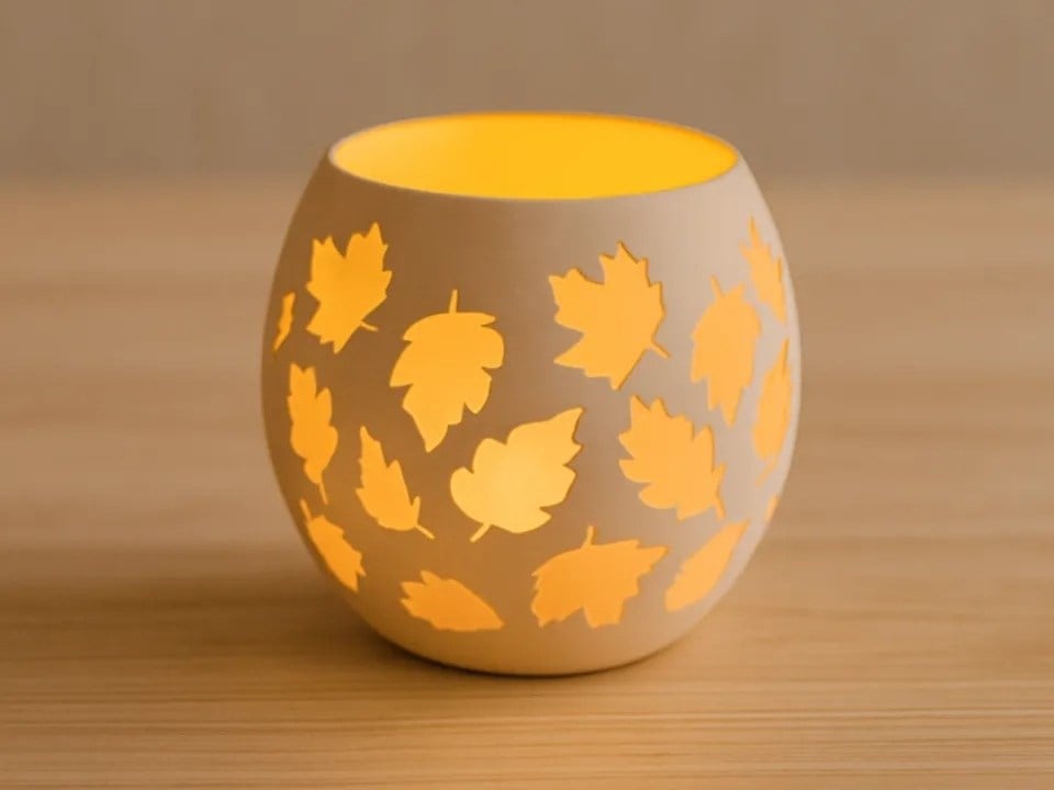 3d Baskı Yaprak Desenli Tealight Mumluk Sonbahar Yaprakları Kabartmalı Dekoratif Şamdan Masa Süsü Çok Renkli
