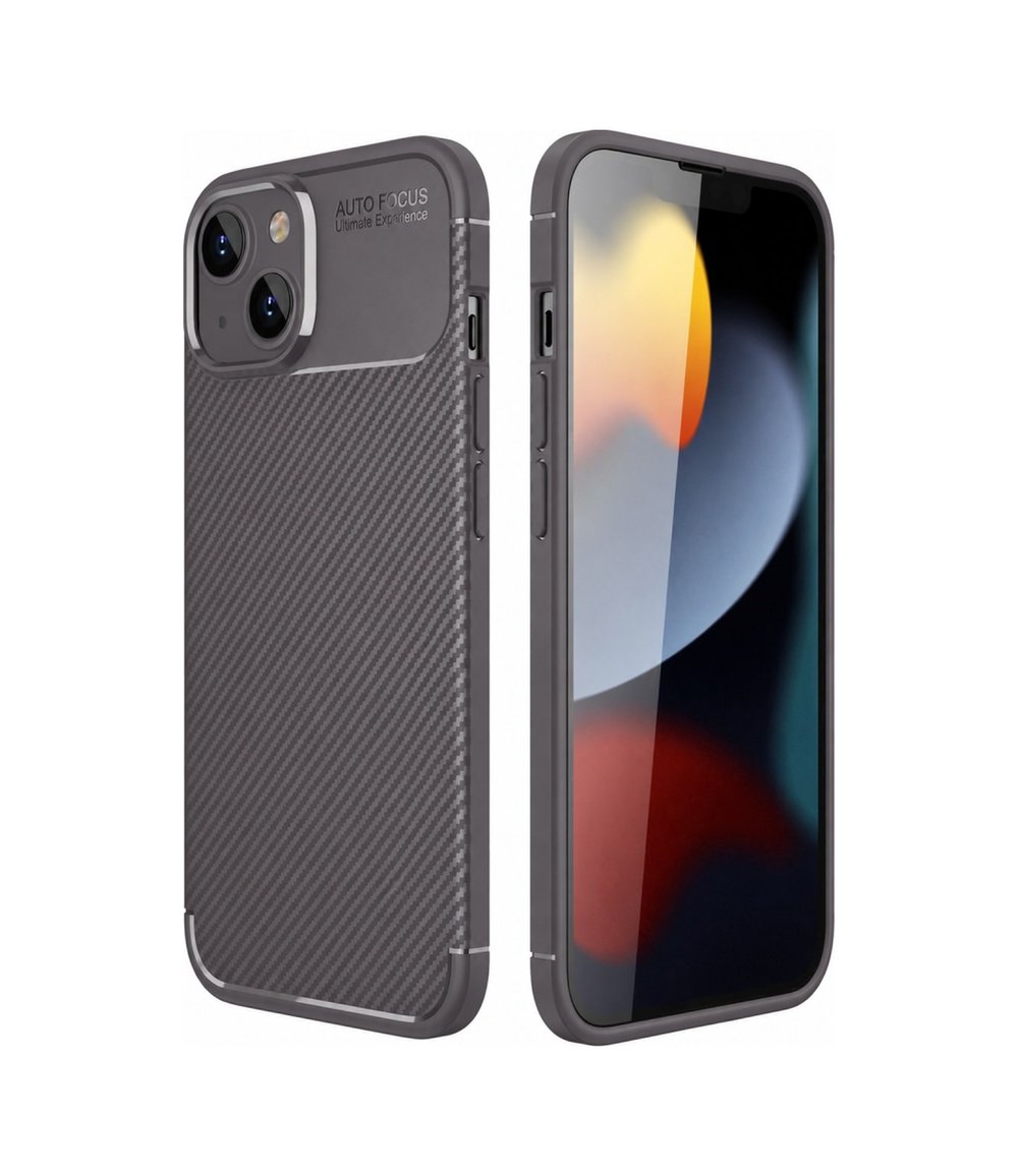 Apple iPhone Uyumlu 14 - Kılıf Auto Focus Karbon - Kapak - Gri Belirtilmemiş