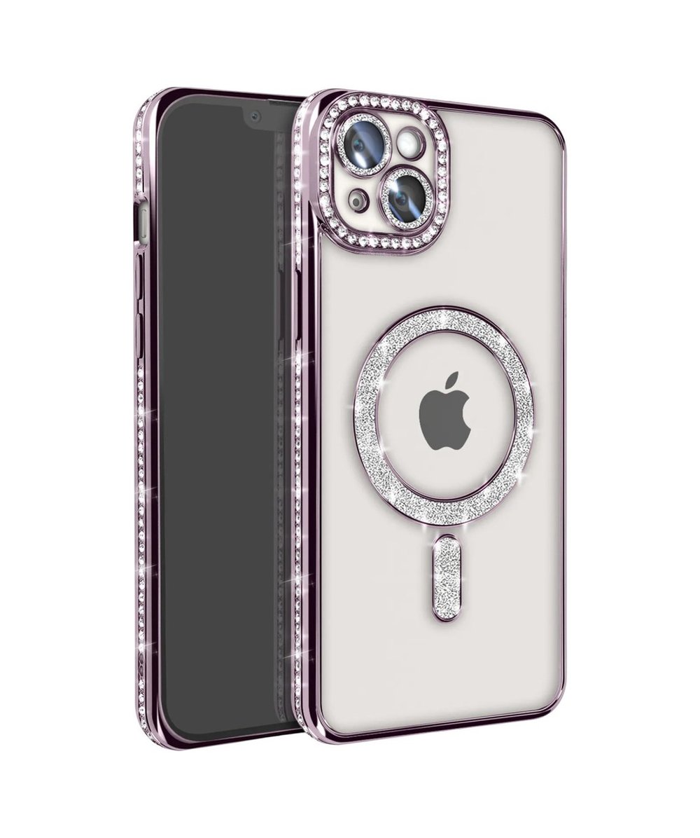 Apple iPhone Uyumlu 15 - Kılıf Joke Simli Magneticsafe - Kılıf - Derin Mor Belirtilmemiş
