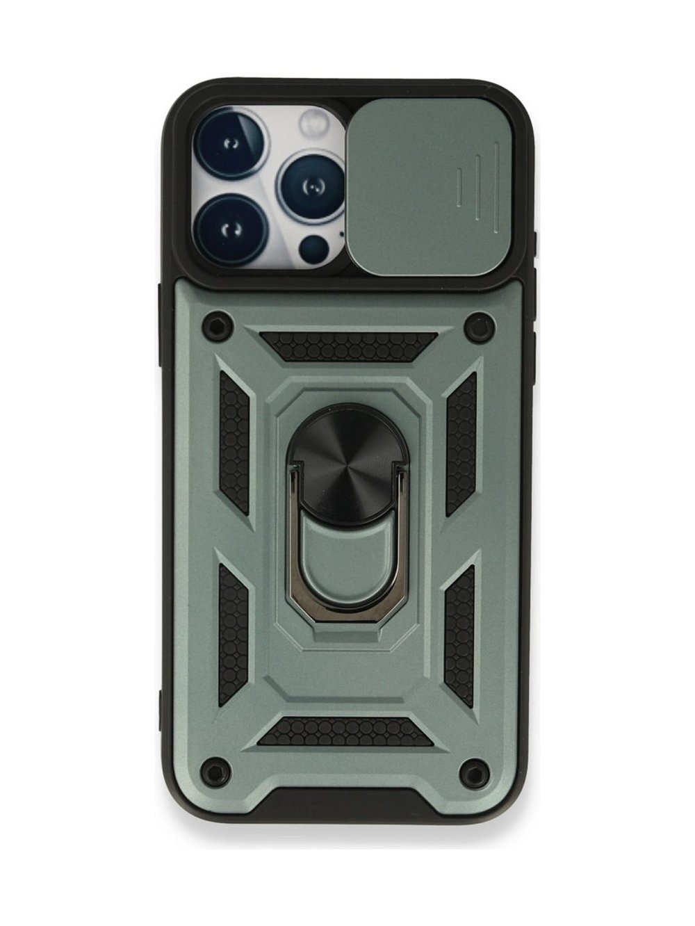 Apple iPhone Uyumlu  15 Pro Kılıf Pars Lens Yüzüklü Silikon -  Yeşil Belirtilmemiş