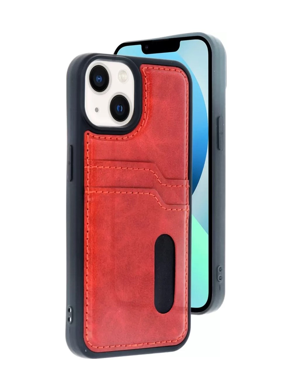 Apple iPhone Uyumlu  15 Sara Kartvizitli Deri Kılıf -  Kırmızı Belirtilmemiş