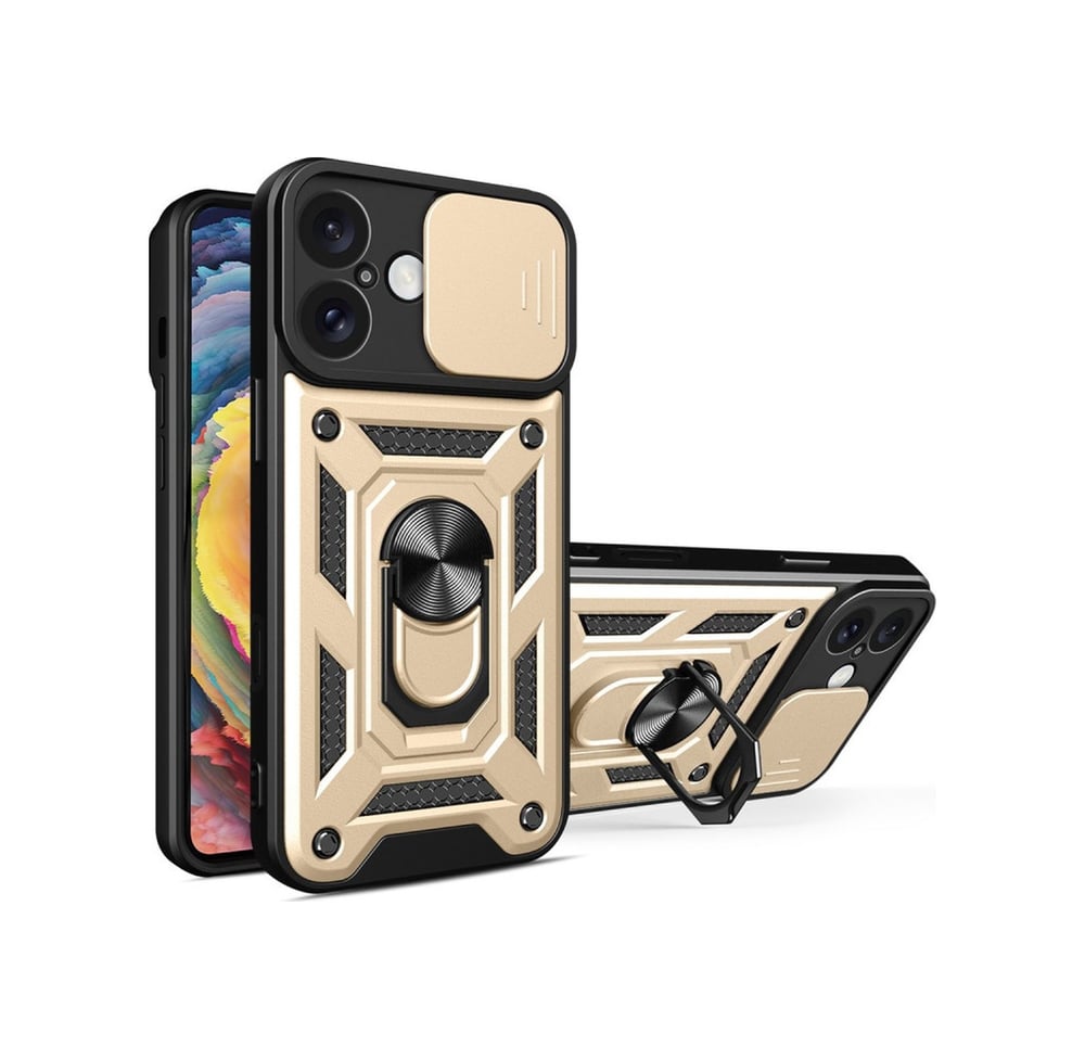 Apple iPhone Uyumlu   16 Kılıf Pars Lens Yüzüklü Silikon - Gold Belirtilmemiş