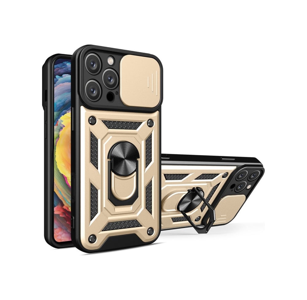 Apple iPhone Uyumlu   16 Pro Kılıf Pars Lens Yüzüklü Silikon - Gold Belirtilmemiş