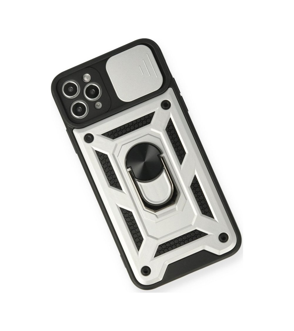 Apple Uyumlu   iPhone 11 Pro Kılıf Pars Lens Yüzüklü Silikon - Gümüş Belirtilmemiş