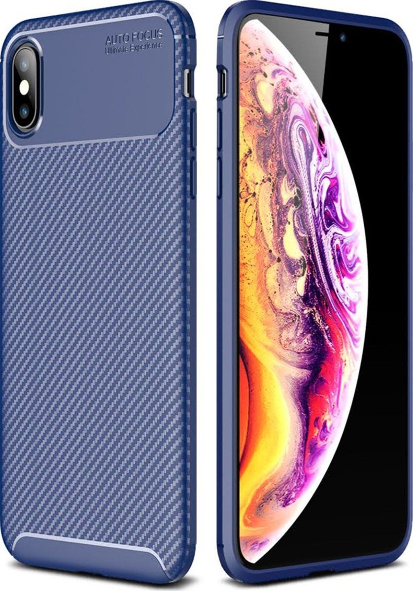 Apple Uyumlu   iPhone Xs Max Kılıf Auto Focus Karbon Kapak - Lacivert Belirtilmemiş