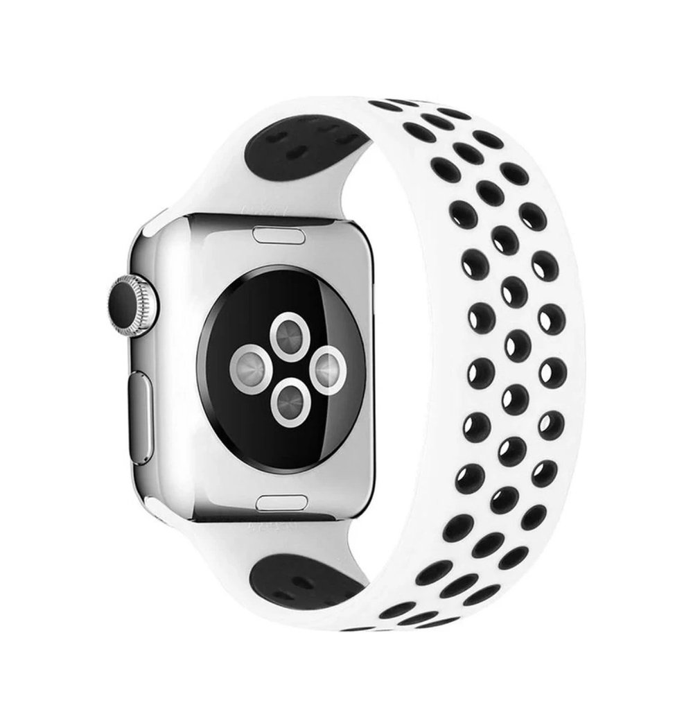 Apple Watch 38mm Uyumlu Ayarlı Delikli Silikon Kordon - Beyaz-siyah -