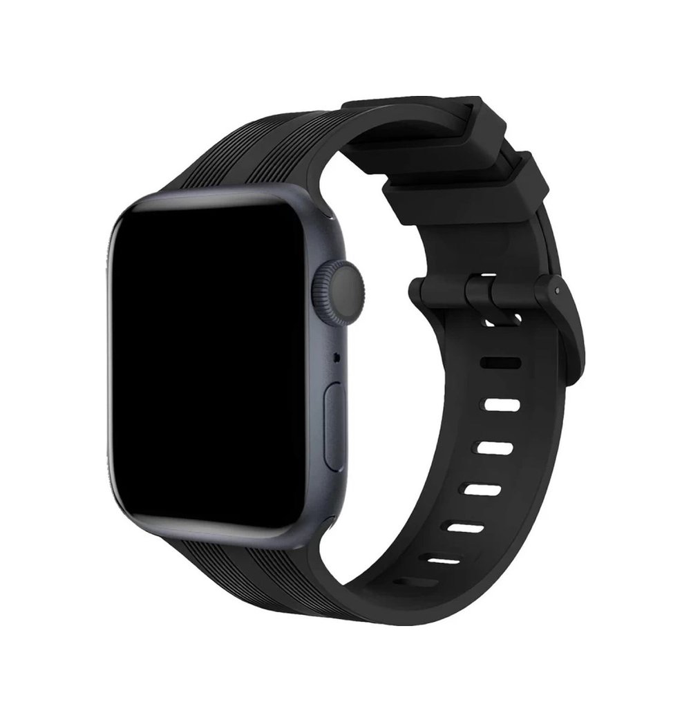 Apple Watch 38mm Uyumlu Kr408 Çizgili Silikon Kordon - Siyah Diğer