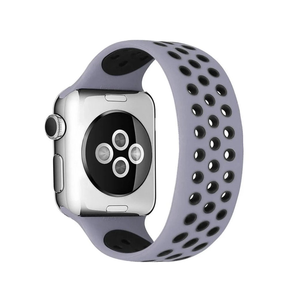 Apple Watch 42mm Uyumlu Ayarlı Delikli Silikon Kordon - Gri-siyah Diğer