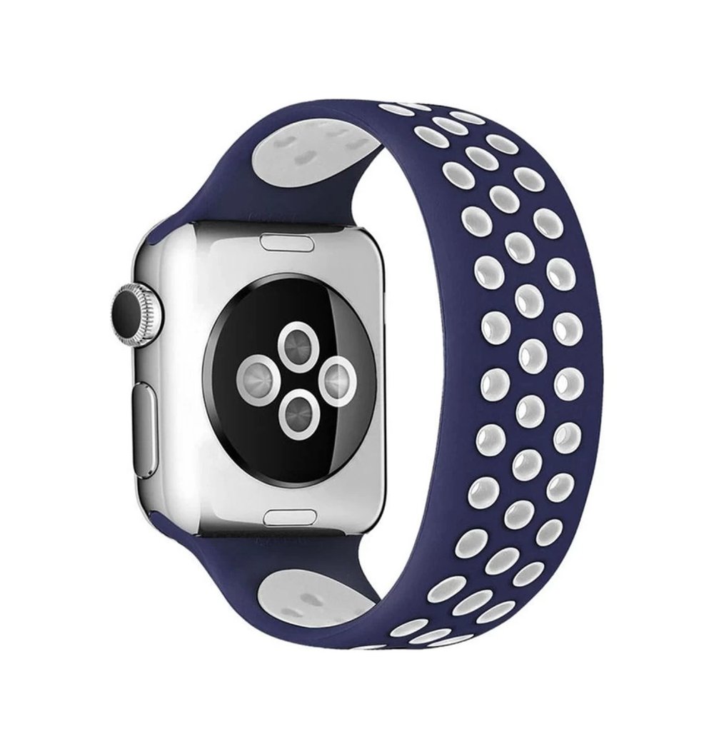 Apple Watch 42mm Uyumlu Ayarlı Delikli Silikon Kordon - Lacivert-beyaz Diğer