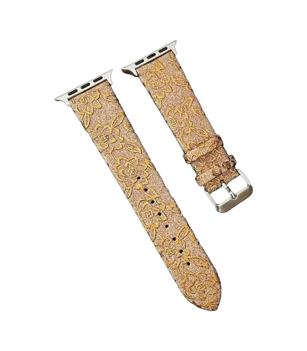Apple Watch 42mm Uyumlu Creeper Desenli Kordon - Gold Diğer