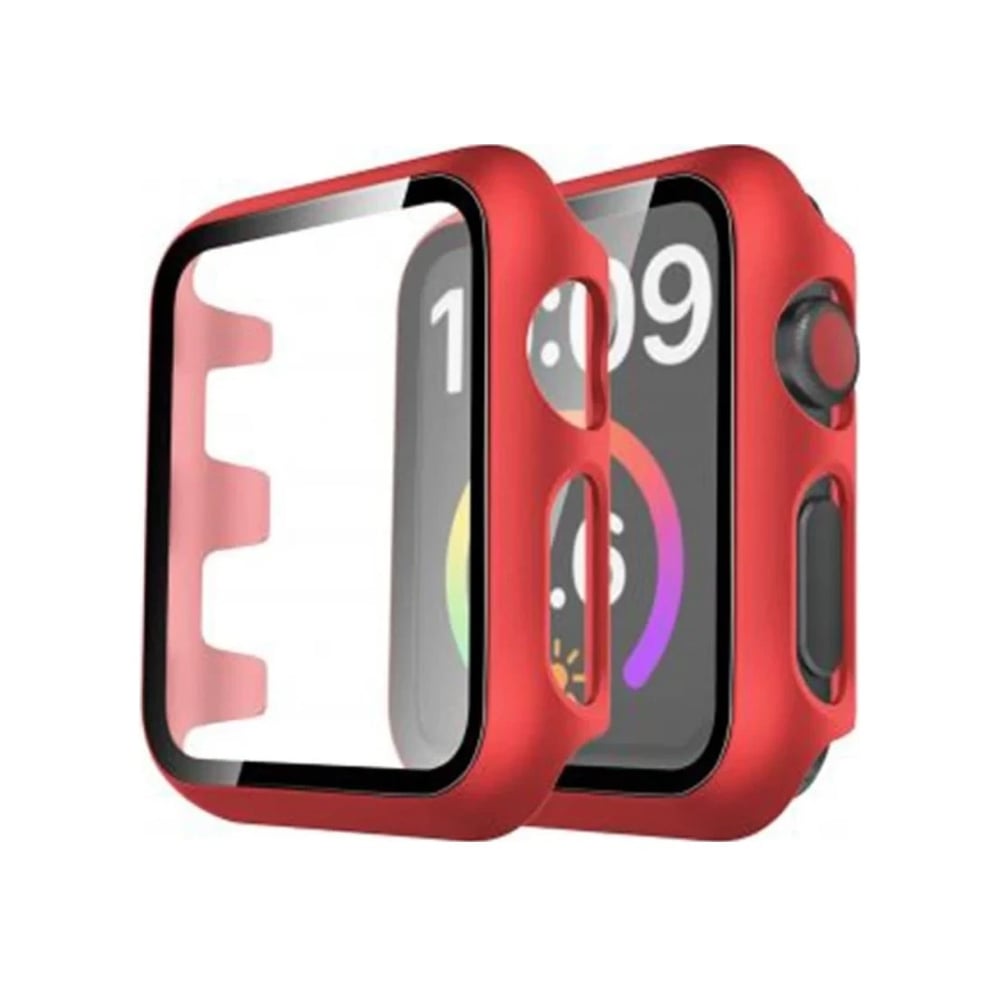 Apple Watch 44mm Uyumlu Camlı Kasa Ekran Koruyucu - Kırmızı Diğer