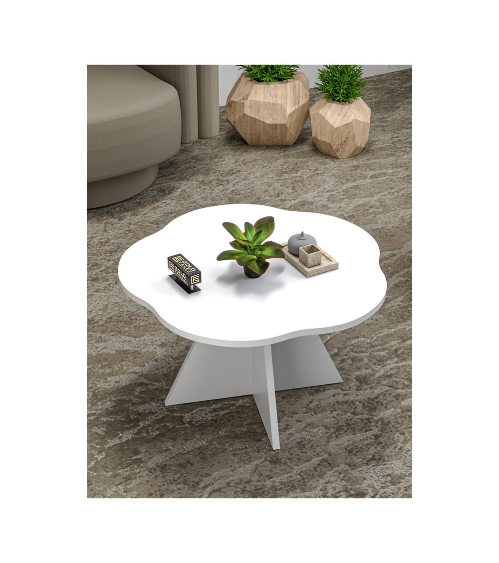 Çiçek Orta Sehpa Beyaz 70 Cm Çok Renkli