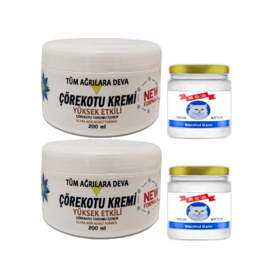 Çörek Otu Kremi White Box 2 Adet 200 Ml + 2 Adet Snow Kitten 50 Ml Menthol Balm / Teskin Seti