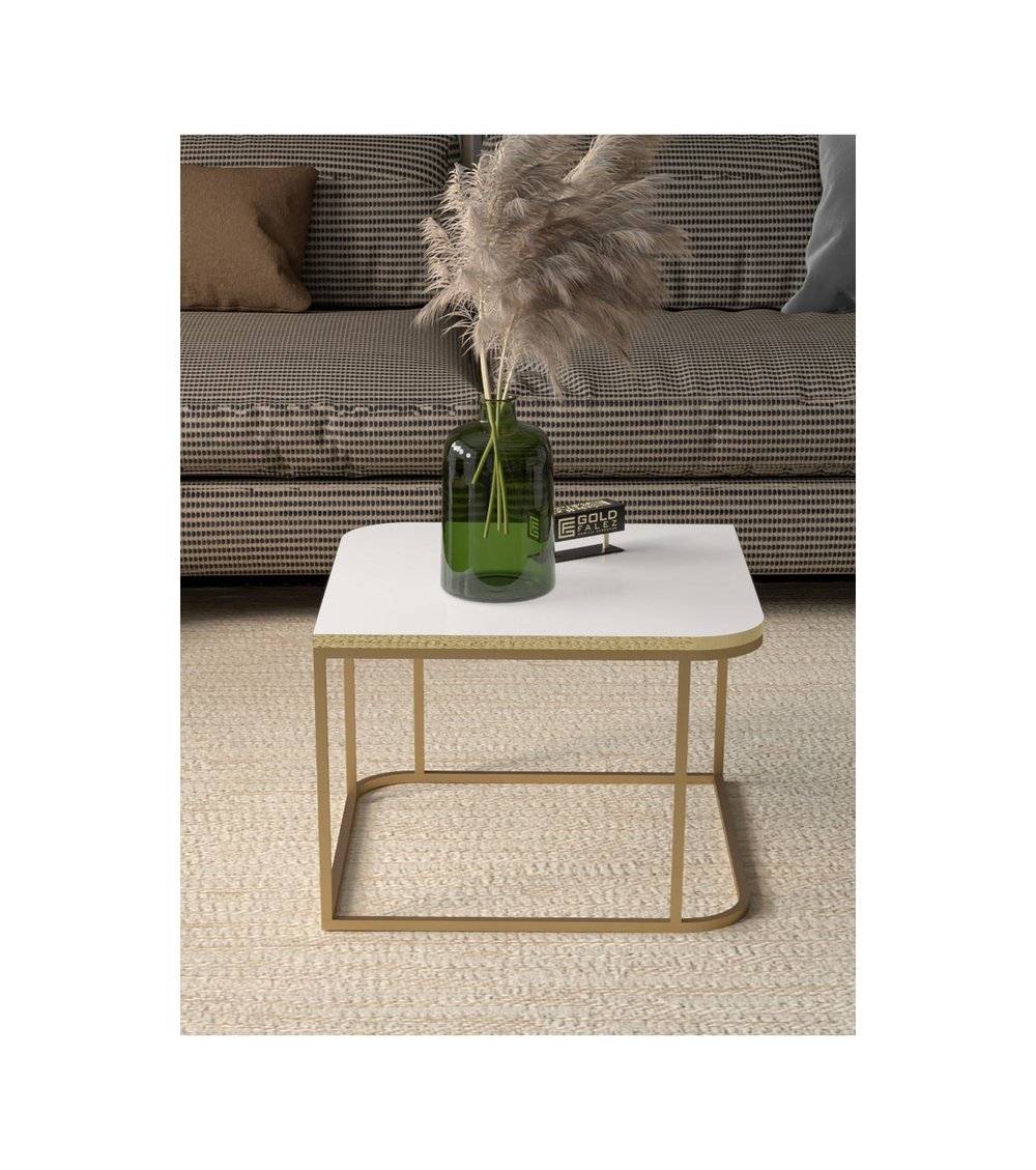 Damla Gold Kare Orta Sehpa Beyaz Çok Renkli