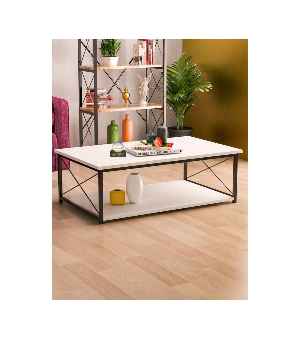 Double Orta Sehpa Beyaz 90x50 Cm Çok Renkli