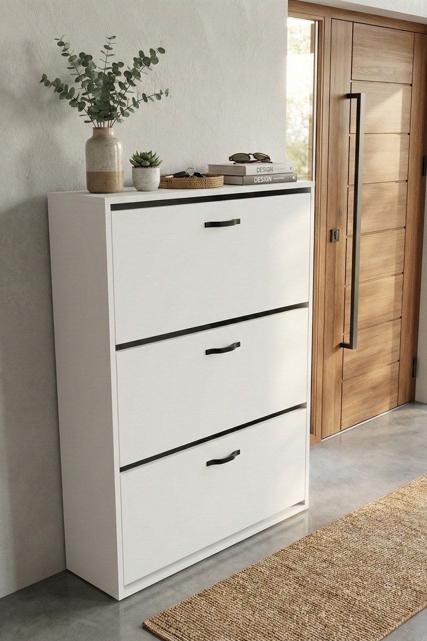 Düşer Kapaklı Ayakkabılık Beyaz 74 Cm Çok Renkli