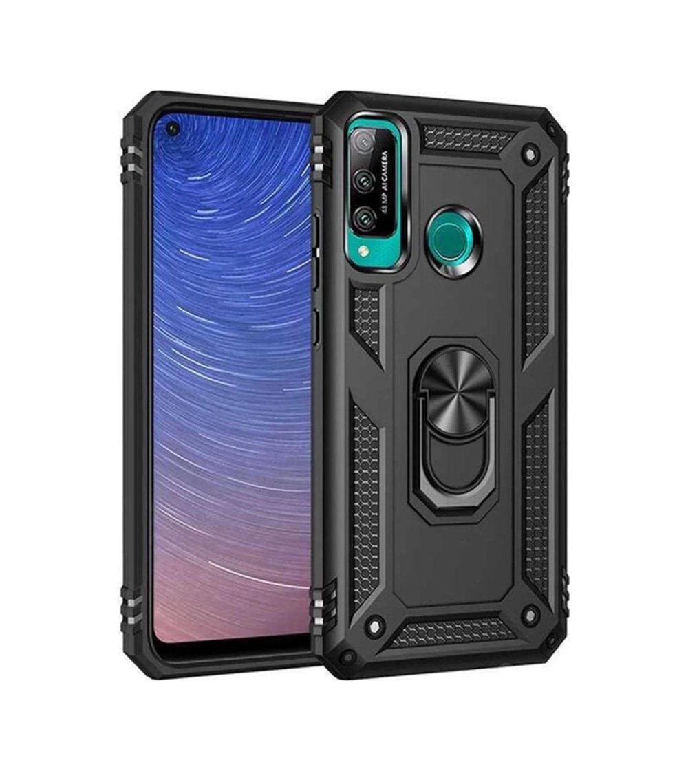 Huawei P40 Lite Uyumlu E Kılıf Sofya Yüzüklü Silikon Kapak - Siyah Belirtilmemiş