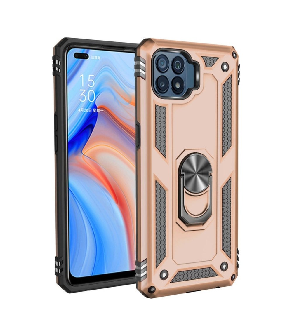 Oppo Reno 4 Lite Uyumlu Kılıf Sofya Yüzüklü Silikon Kapak - Gold Belirtilmemiş
