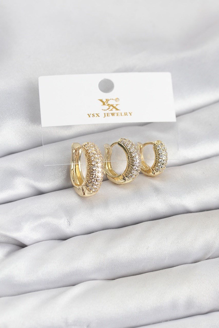 Pirinç Gold Renk Zirkon Taşlı Halka Model Ysx Trio Küpe Seti Diğer