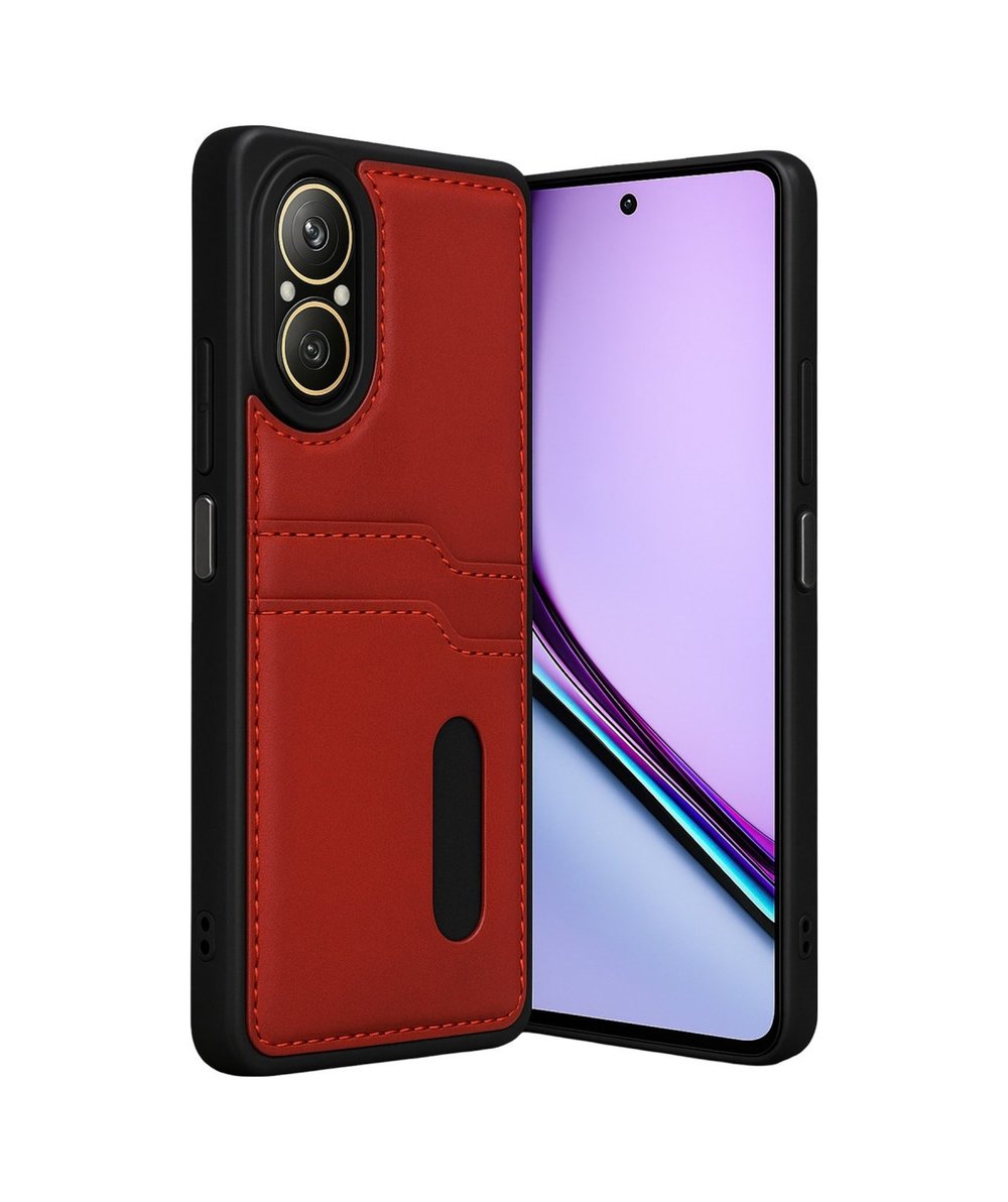 Realme 12 Lite Uyumlu Kılıf Sara Kartvizitli Deri Kılıf - Kırmızı Belirtilmemiş