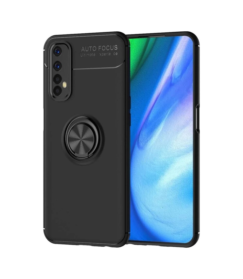 Realme 7 Uyumlu Kılıf Range Yüzüklü Silikon - Siyah Belirtilmemiş