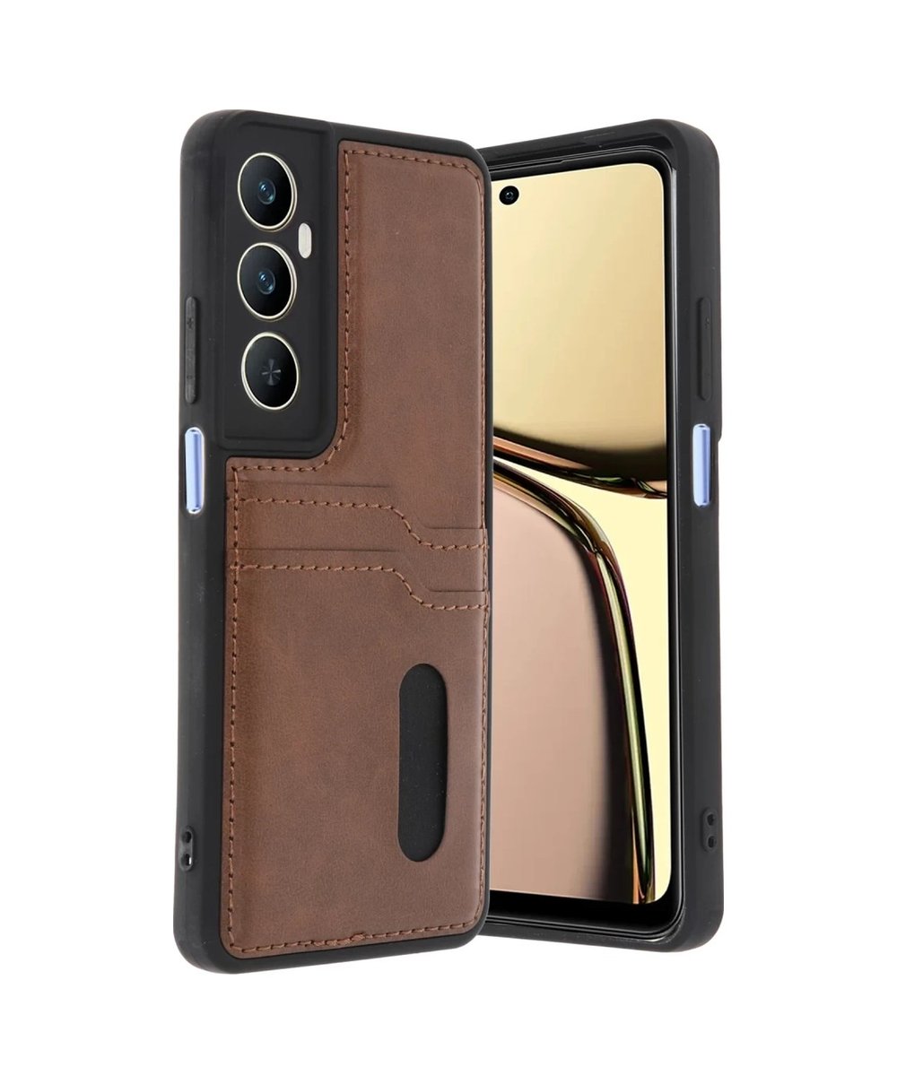 Realme C65 Uyumlu Sara Kartvizitli Deri Kılıf - Taba Belirtilmemiş