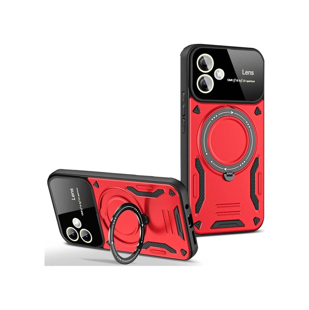Samsung Galaxy A05 Uyumlu Kılıf Joy Lens Standlı Kapak - Kırmızı Belirtilmemiş