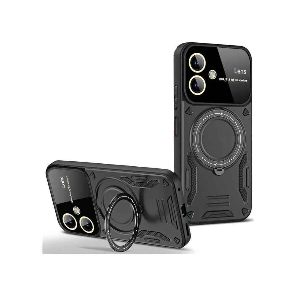 Samsung Galaxy A05 Uyumlu Kılıf Joy Lens Standlı Kapak - Siyah Belirtilmemiş