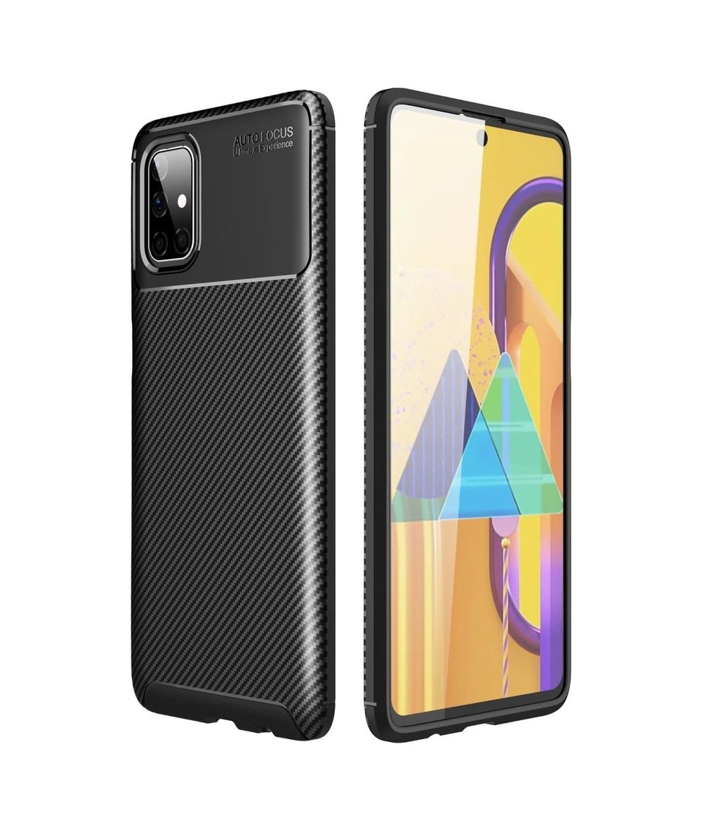 Samsung Galaxy M51 Uyumlu Kılıf Auto Focus Karbon Kapak - Siyah Belirtilmemiş