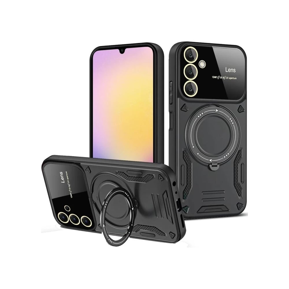 Samsung Galaxy S25 Uyumlu Kılıf Joy Lens Standlı Kapak - Siyah Belirtilmemiş