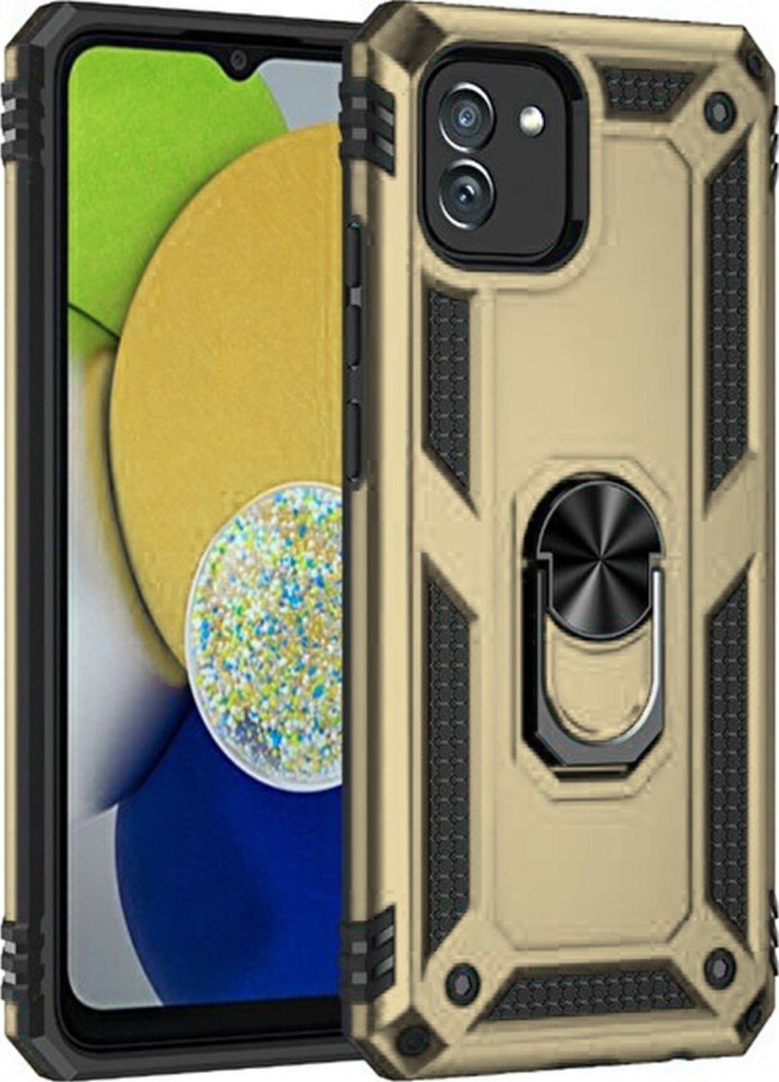 Samsung Galaxy Uyumlu   A03 Kılıf Sofya Yüzüklü Silikon Kapak - Gold Belirtilmemiş