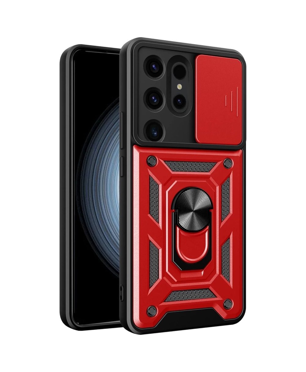 Samsung Galaxy Uyumlu S24 Ultra Uyumlu Kılıf Pars Lens Yüzüklü Silikon - Kırmızı Belirtilmemiş