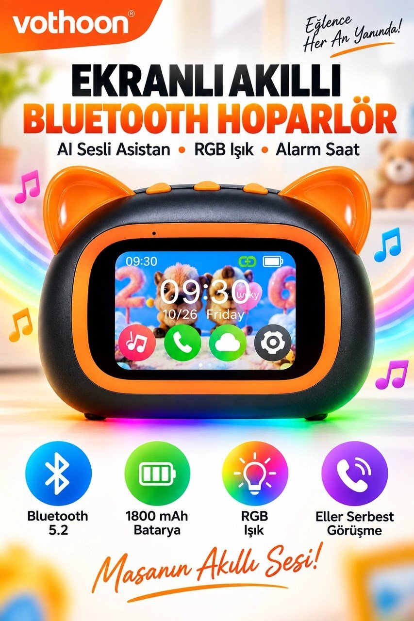 Tf39 Pro Yapay Zekalı Bluetooth Hoparlör Renkli Ekran, Rgb Işık, Alarm Ve Saat Çok Renkli