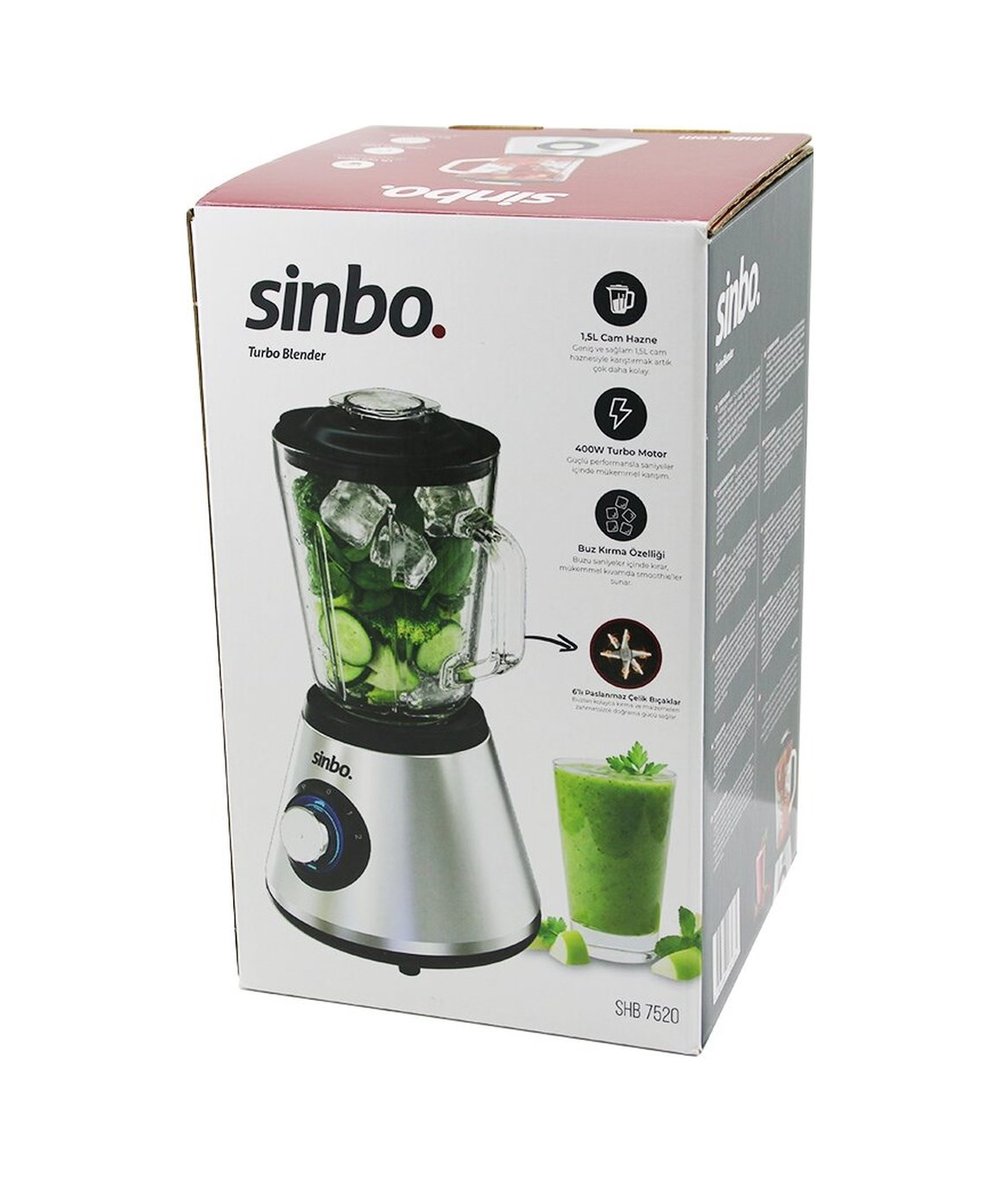 Turbo Doğrayıcı Blender Buz Kırıcı 6lı Bıçak Paslanmaz Çelik - 1.5lt Cam Hazne 2 Kademe Hız 400w 18000 Devir/dk Hazne 1.6lt Shb-7520 Çok Renkli