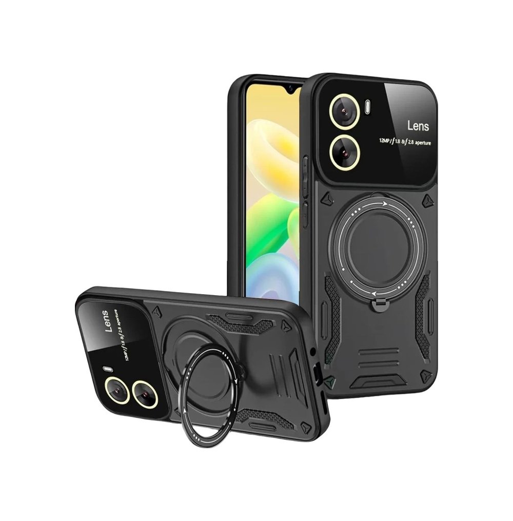 Vivo Y16 Uyumlu Kılıf Joy Lens Standlı Kapak - Siyah Belirtilmemiş