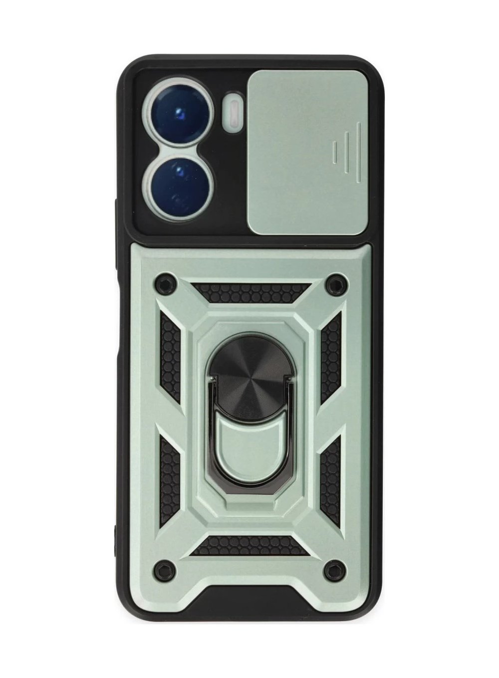 Vivo Y16 Uyumlu Kılıf Pars Lens Yüzüklü Silikon - Yeşil Belirtilmemiş