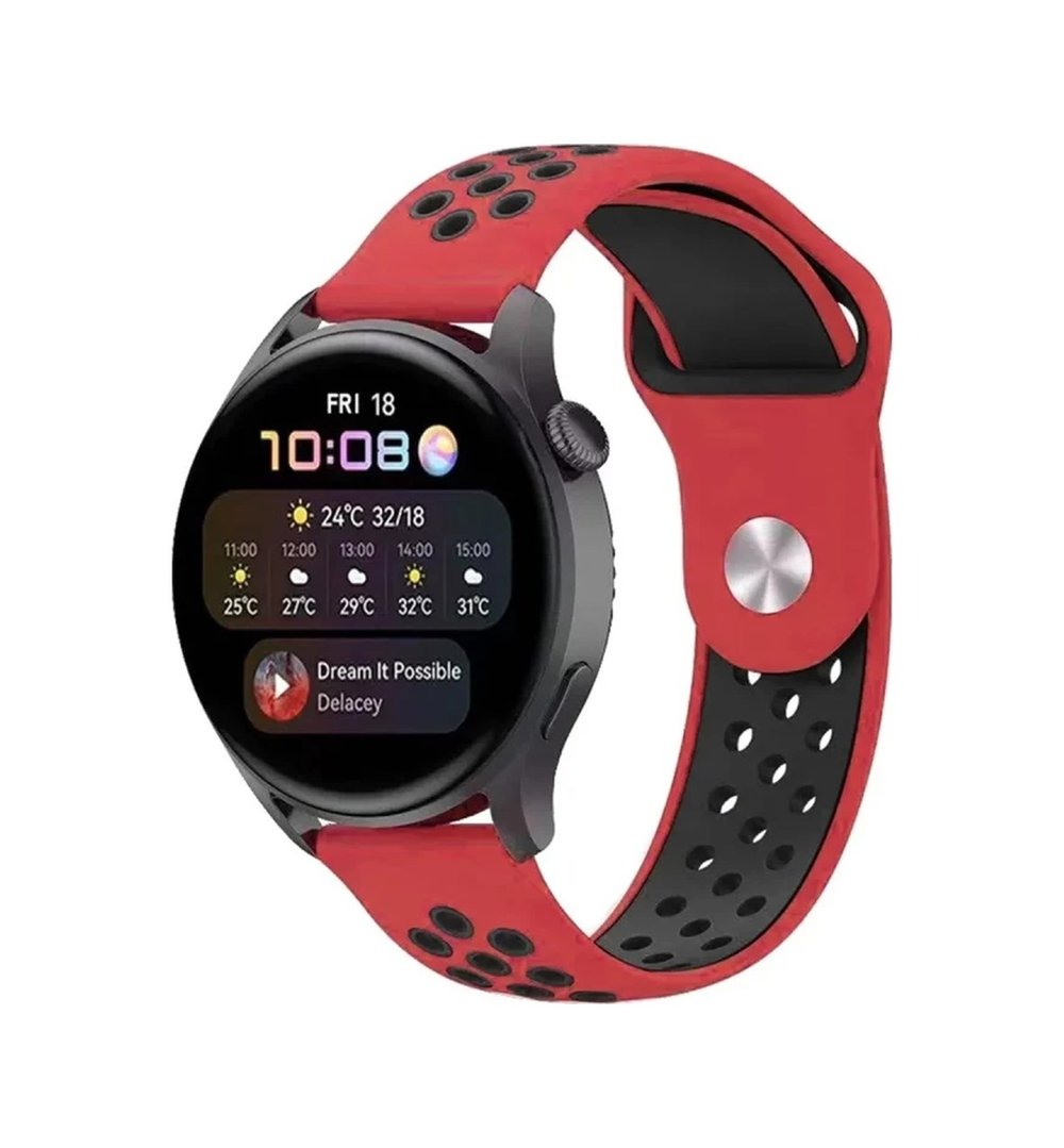Watch 20mm Uyumlu Spor Delikli Kordon - Kırmızı-siyah Diğer