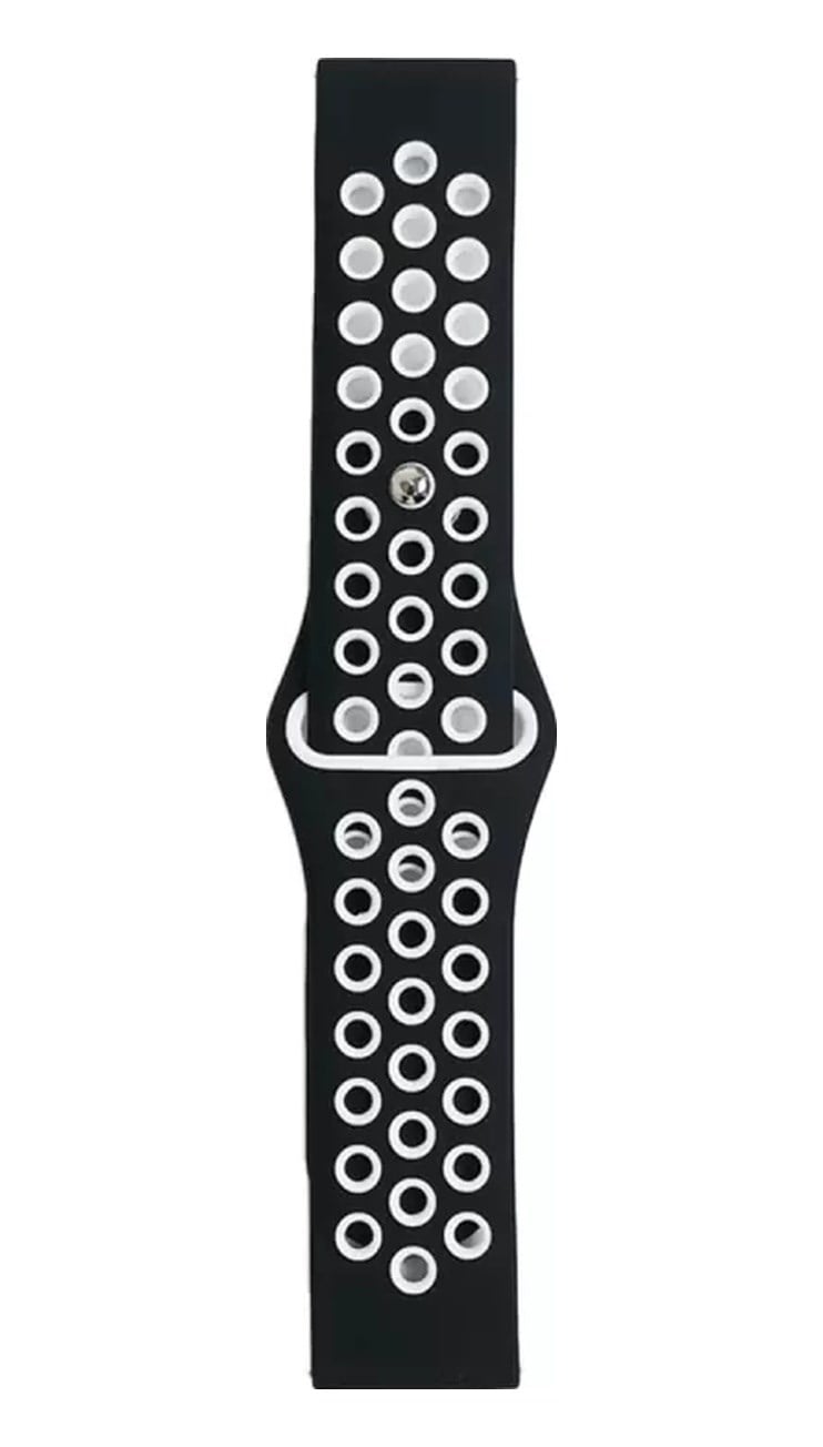 Watch 20mm Uyumlu Spor Delikli Kordon - Siyah-beyaz -