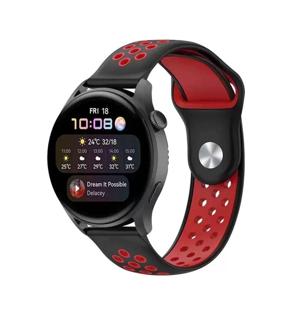 Watch 22mm Uyumlu Spor Delikli Kordon - Siyah-kırmızı -