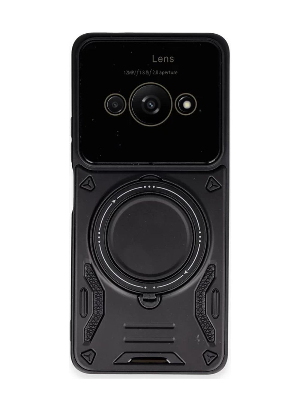 Xiaomi Poco C61 Uyumlu Kılıf Joy Lens Standlı Kapak - Siyah Belirtilmemiş