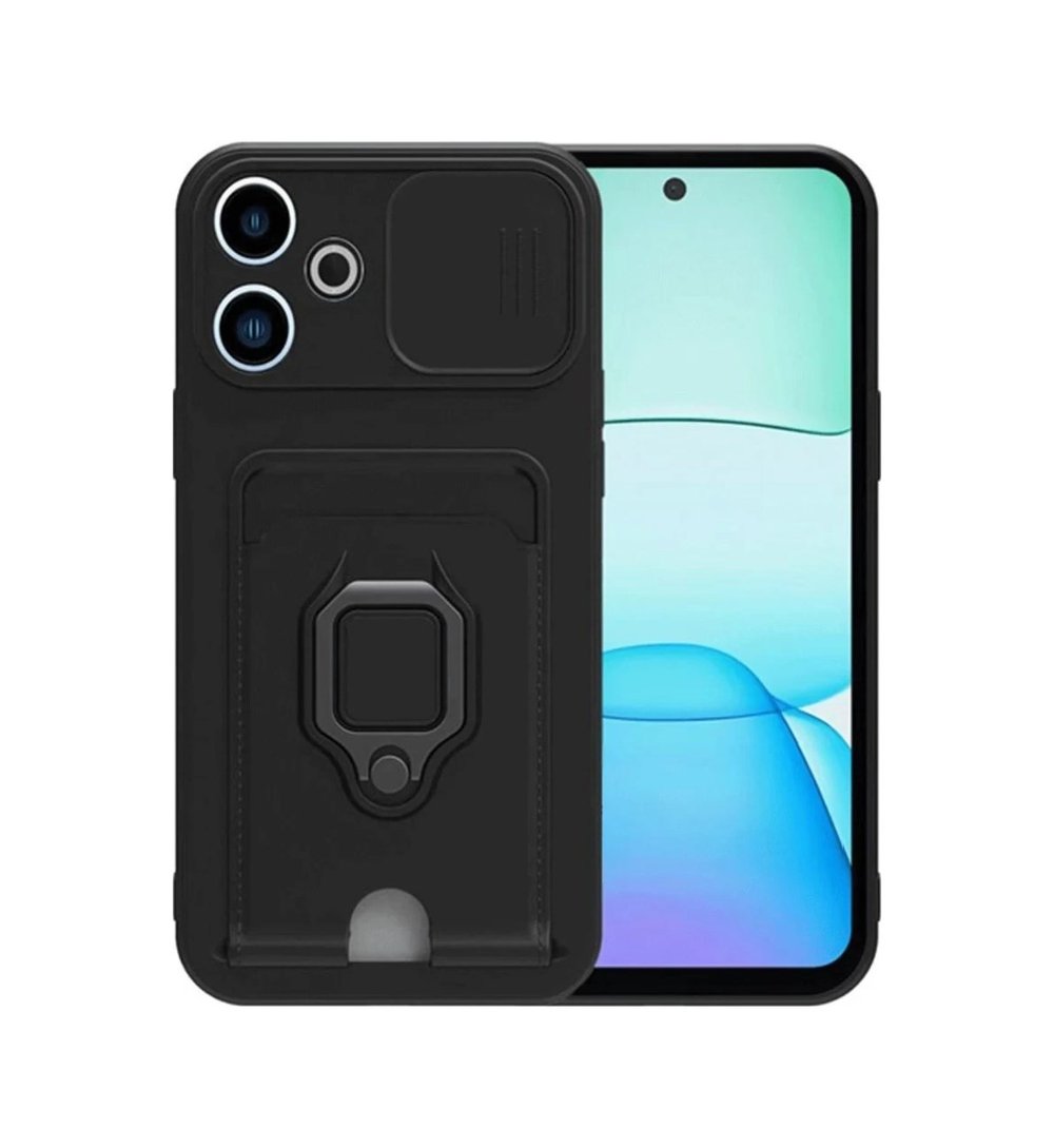 Xiaomi Redmi 13 4g Uyumlu Kılıf Zuma Kartvizitli Yüzüklü Silikon - Siyah Belirtilmemiş