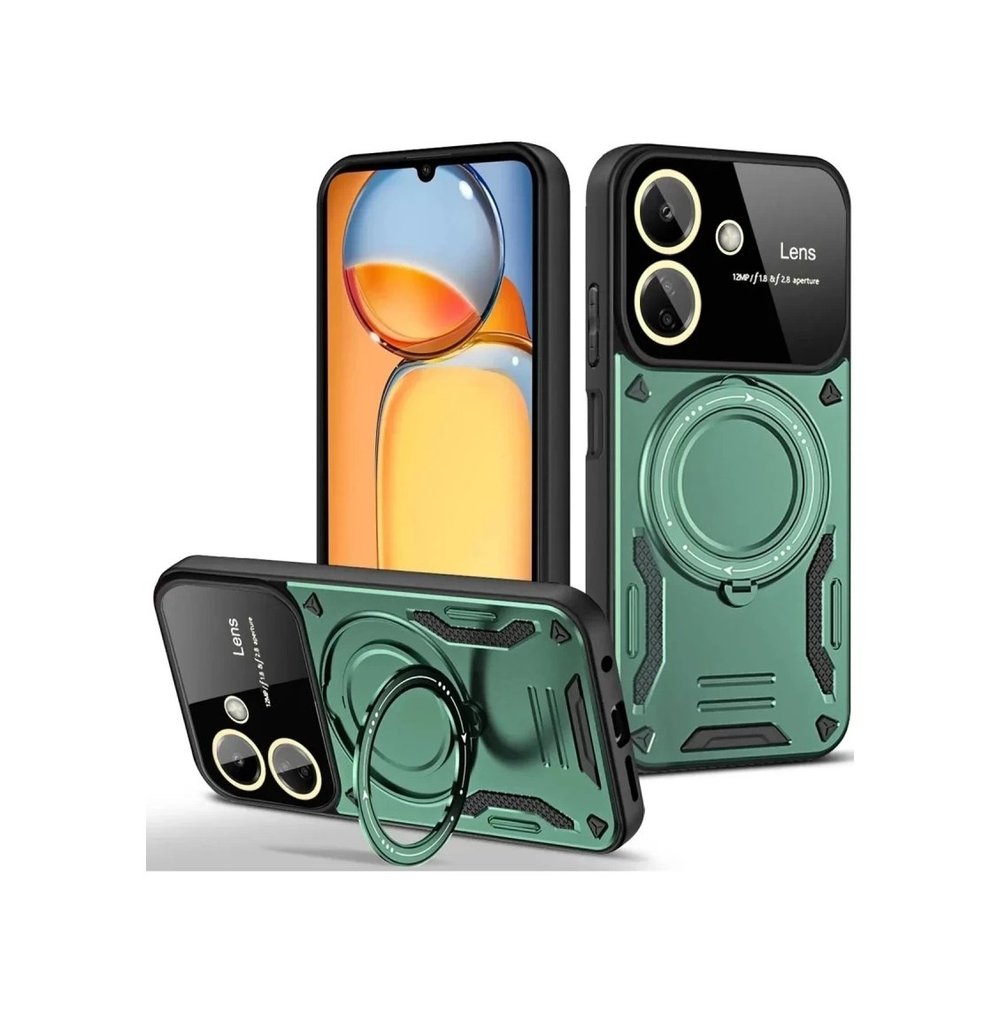 Xiaomi Redmi 13c Uyumlu Kılıf Joy Lens Standlı Kapak - Koyu Yeşil Belirtilmemiş
