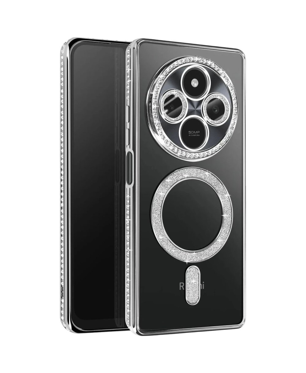 Xiaomi Redmi 14c Uyumlu Joke Simli Magneticsafe Kılıf - Gümüş Belirtilmemiş