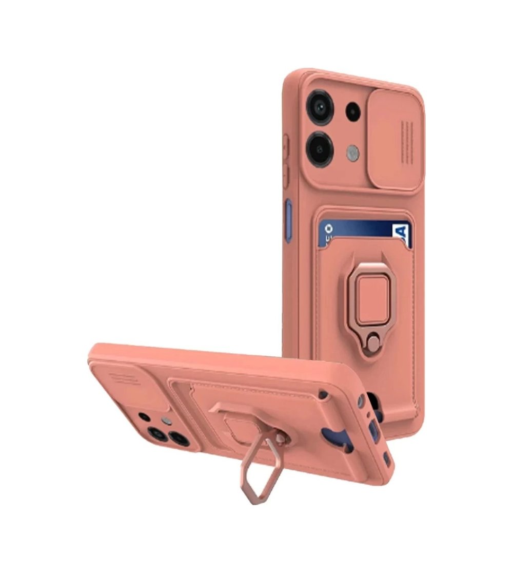 Xiaomi Redmi Note 13 4g Uyumlu Kılıf Zuma Kartvizitli Yüzüklü Silikon - Pembe Belirtilmemiş